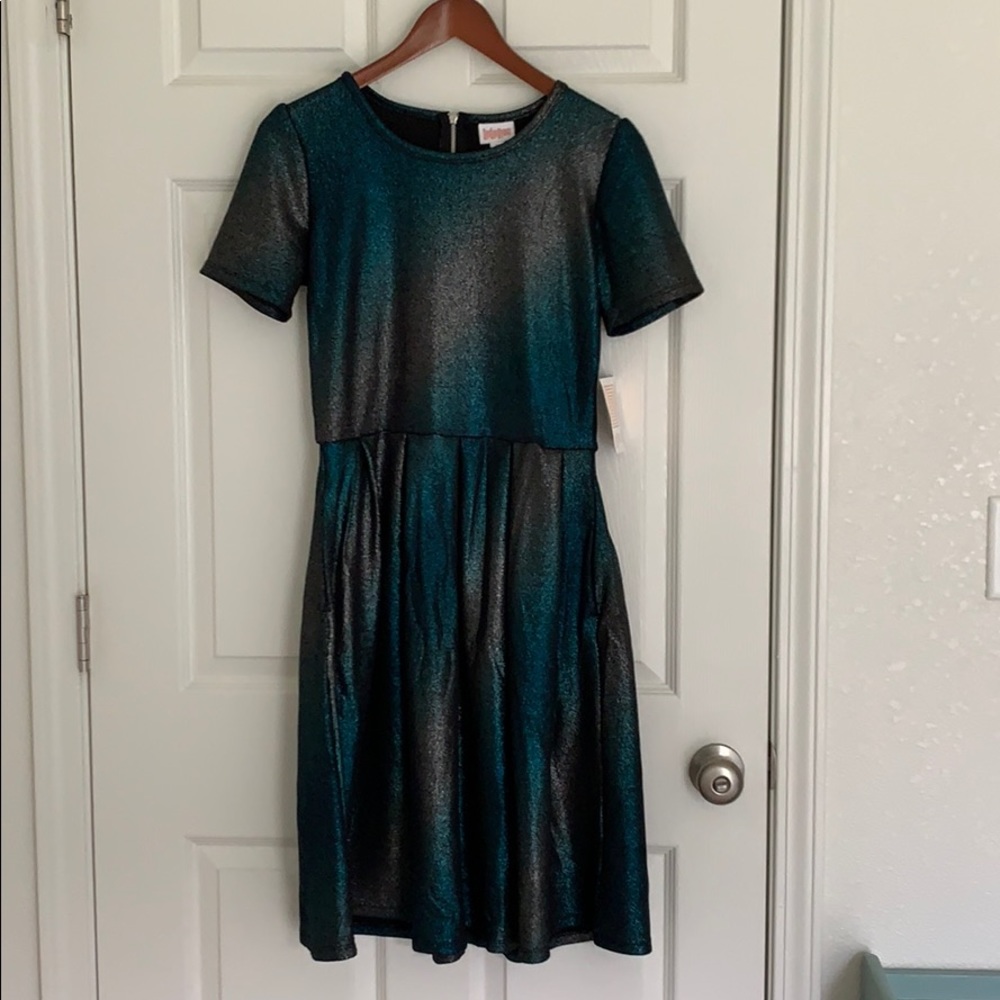 LuLaRoe Amelia dress M NWT elegant teal silver